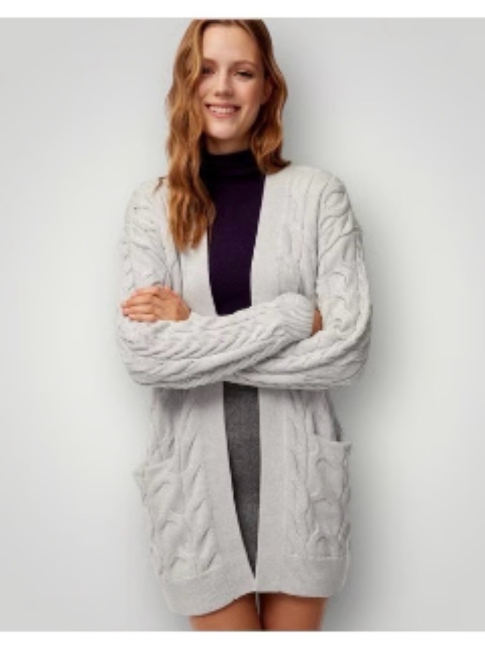 Wilfred Charlisa Merino Wool Cable Knit Cardigan Sweater Gray Womens Size XS